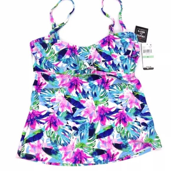 Tankini Swimsuit Top Size 8 Island Escape Created for Macy's Purple Blue Floral - Picture 1 of 3